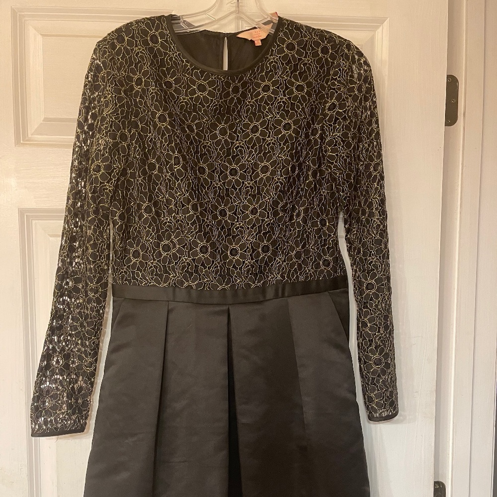 Ted Baker London Lace Sleeve Fit and Flare Dress